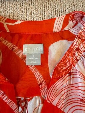Chico's Red and White Printed Blouse